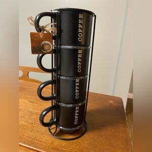 Black Coffee Stackable Mugs Set with stand